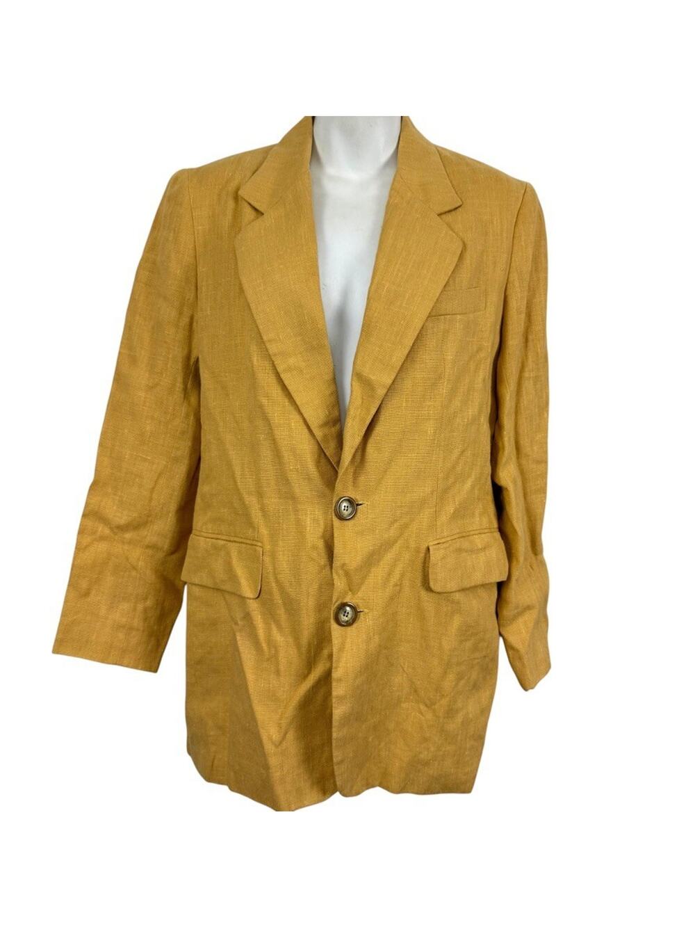 Harris Wallace Womens USA Made 100% Linen Honey Yellow Longline Blazer Jacket 6